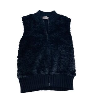 Tiara Woman 2X Black Faux Fur Vest With Ribbed Knit Back